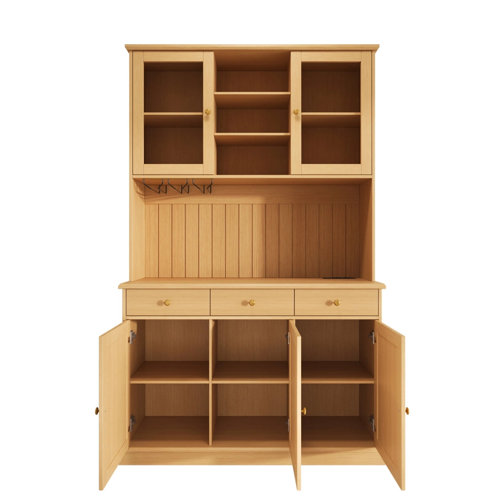 Credenza alta 120x40x191 cm con portabicchieri e prese integrate; truciolare; naturale