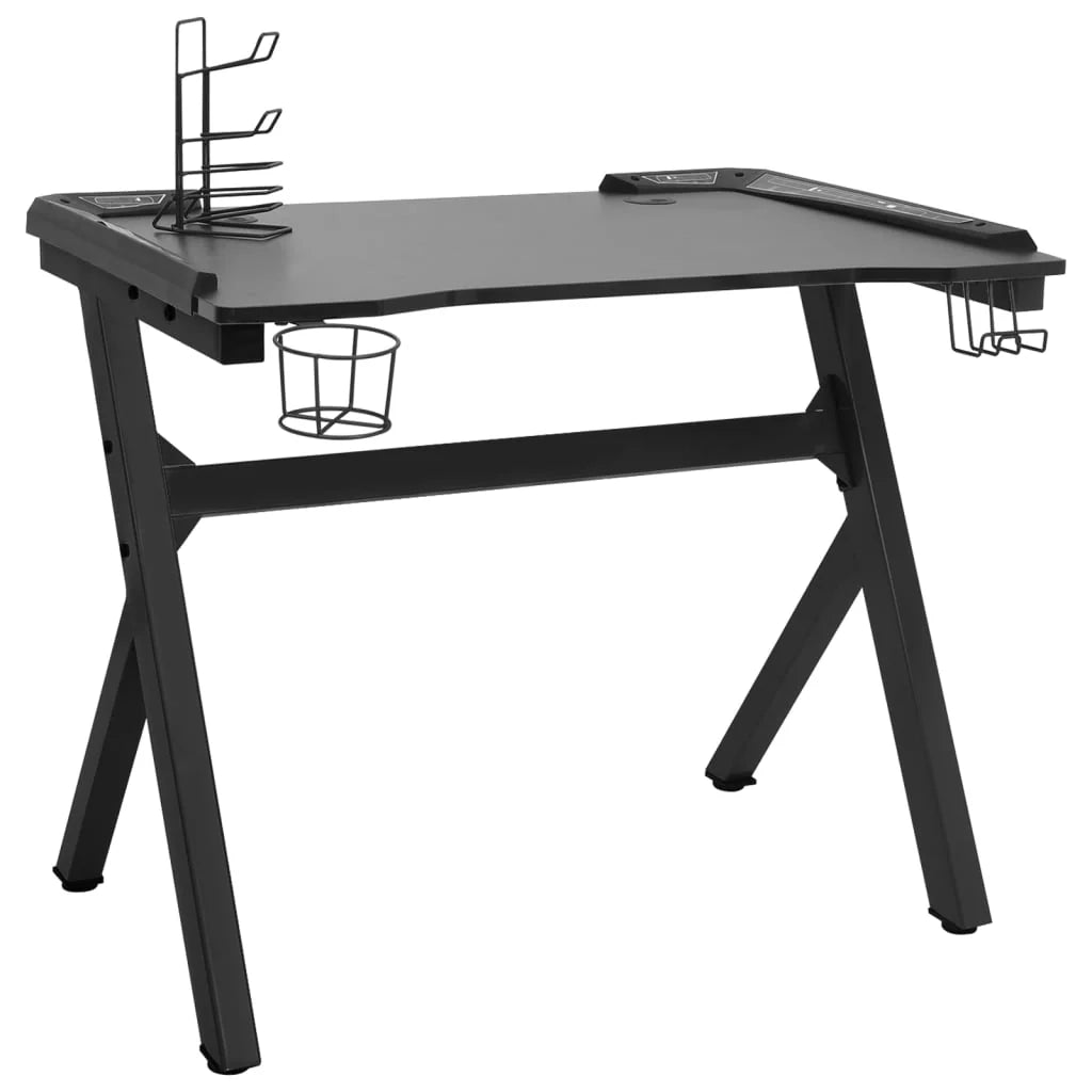 Scrivania LED a Y postazione di lavoro mobile per computer studio scrivania da gioco 110 x 60 x 75 cm nero 02_0023776