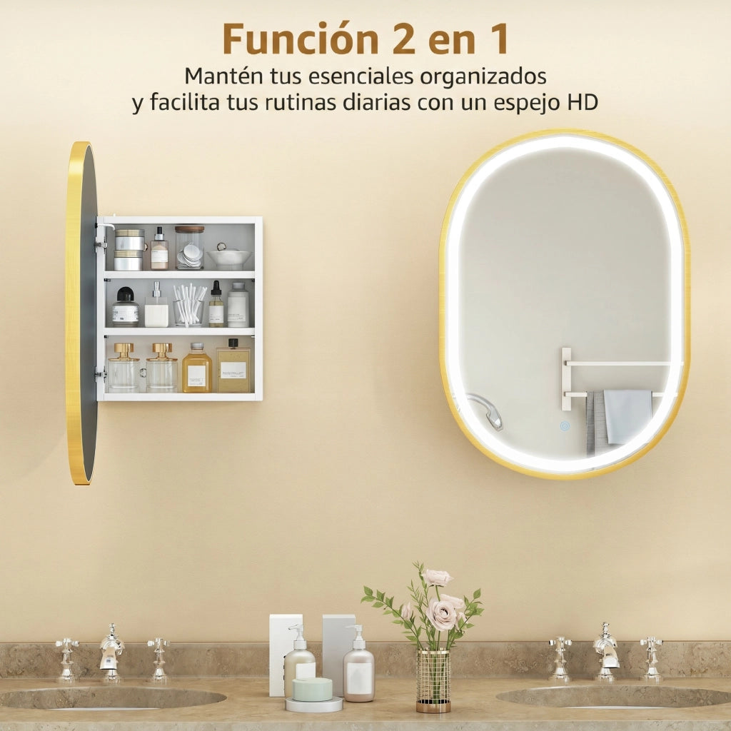 Specchio da Bagno con LED e Funzione Antiappannamento ¨C Xylo ¨C Ovale Dorato 3 Colori