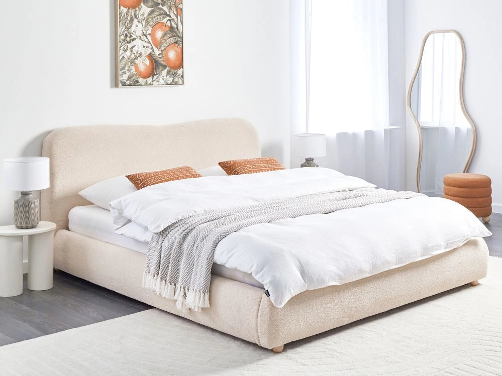 Letto contenitore Beige Chiaro Boucle Poliestere Tessuto 180 x 200 cm Design moderno e minimalista