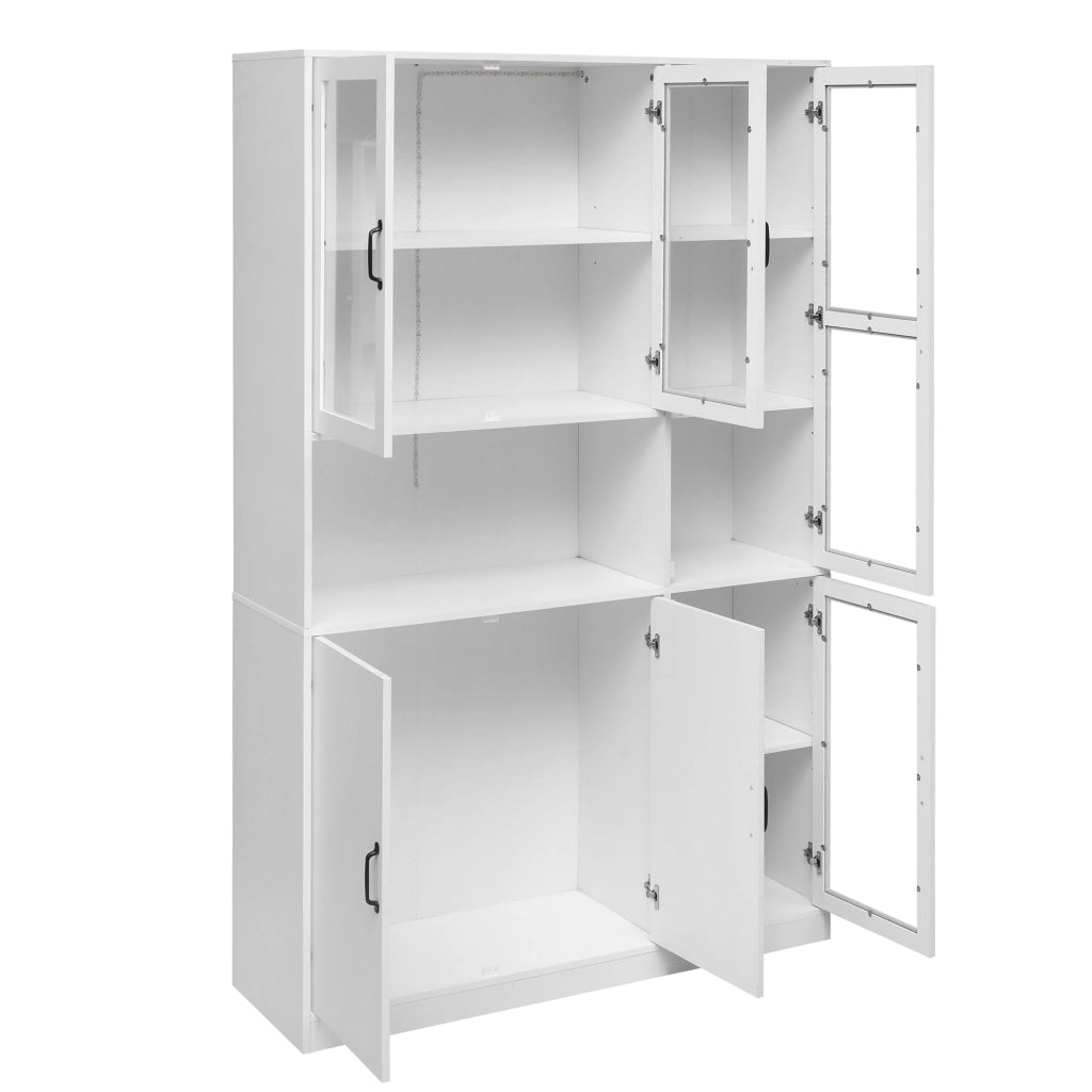 Libreria vetrina bianca con LED, ante in vetro HD, 9 vani, 120x40x200 cm, mobile contenitore multiuso