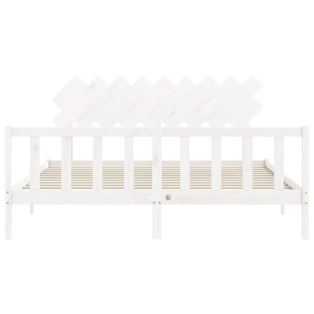 Giroletto Testiera Bianco Super King Size-Struttura Letto in Legno Massello 789073