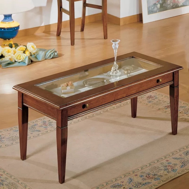 Tavolino bacheca 1 cassetto piano vetro legno bassano 100x50x48 - Mobili 2G