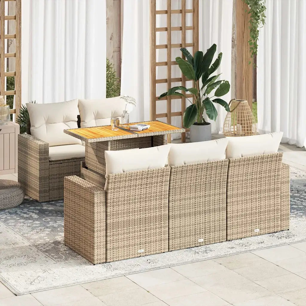 Set Divano da Giardino 6 pz con Cuscini Beige in Polyrattan 3326991