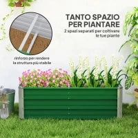 Fioriera da Giardino Senza Fondo con 2 Aree di Coltivazione, in Acciaio, 125x47x40 cm, Verde