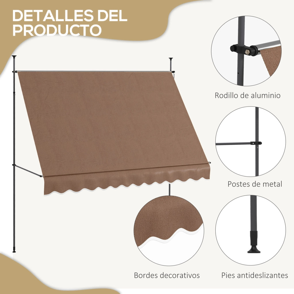 Telo da sole manuale retrattile con manovella ¨C zephmum ¨C marrone 300x120x210-300 cm