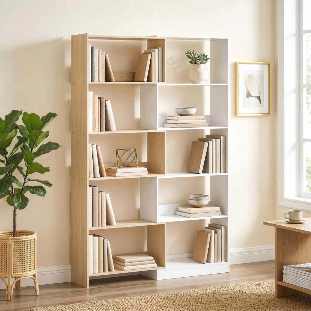 Libreria Angolare 67x67x163,7 cm a 5 Ripiani dal Design Modulabile e Salvaspazio in Legno Multicolore