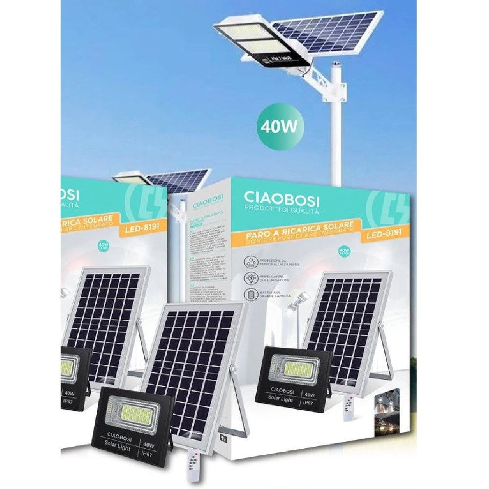 Trade Shop - Faro Faretto Led Pannello Solare Fotovoltaico Ip67 40 W Con Telecomando Led-8191 -