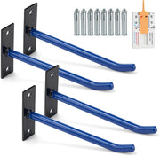 Muurbevestiging con 4 Bandenhouders per Wandmontage, Fatto di Alto Qualità Acciaio, 25cm Hanno un Extra Lungo Rubberen Gancio con 8 Viti e Pennelli – Blu