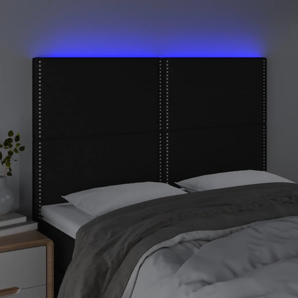 Testiera | Testata a LED Nera 144x5x118/128 cm in Tessuto