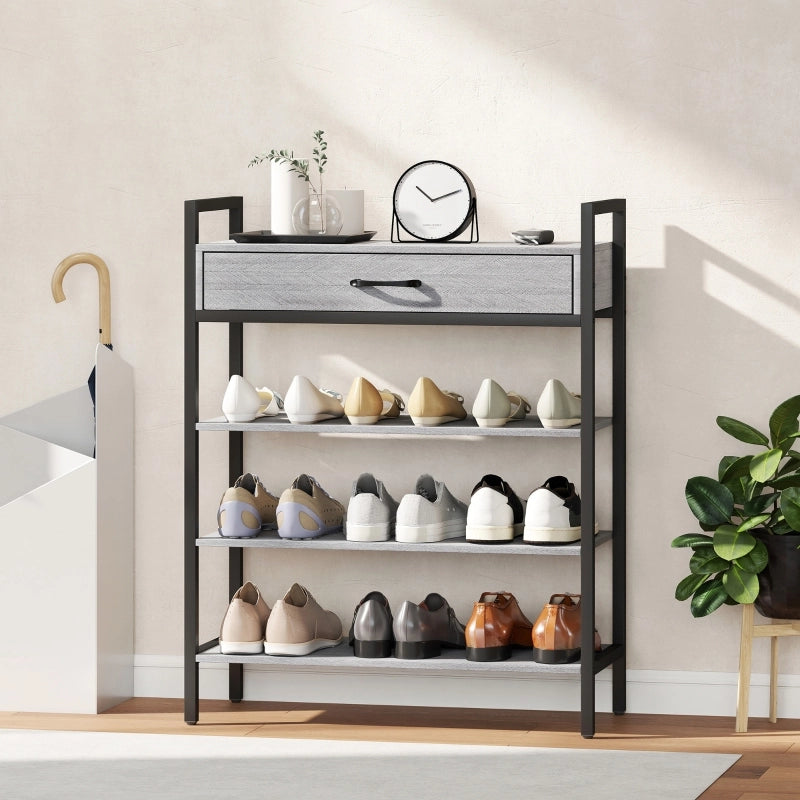 SCARPIERA a 3 ripiani con cassetto 70x30x87,6 cm grigio metallo