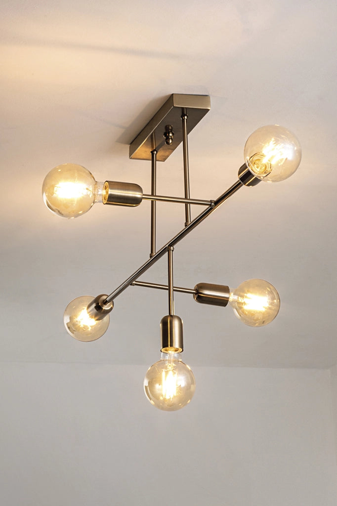 VALO Plafoniera Moderna a 5 Luci E27 IP20 in Metallo Oro Satinato - Design Minimale per Illuminazione Diffusa di Interni - Rossini Group