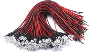 LED Diode a LED 12V Bianco Caldo 5mm (50 pezzi) + Accessori di Montaggio - Pre-cablati 20 cm di Cavo
