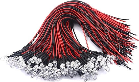LED Diode a LED 12V Bianco Caldo 5mm (50 pezzi) + Accessori di Montaggio - Pre-cablati 20 cm di Cavo