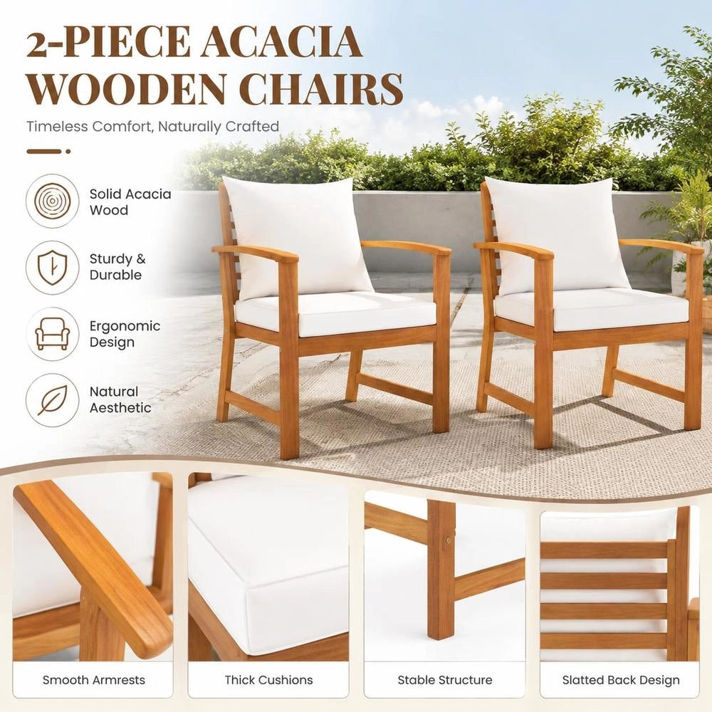 Garden Chairs, Set Of 2, With Cream Cushions, Made Of Solid Acacia Wood