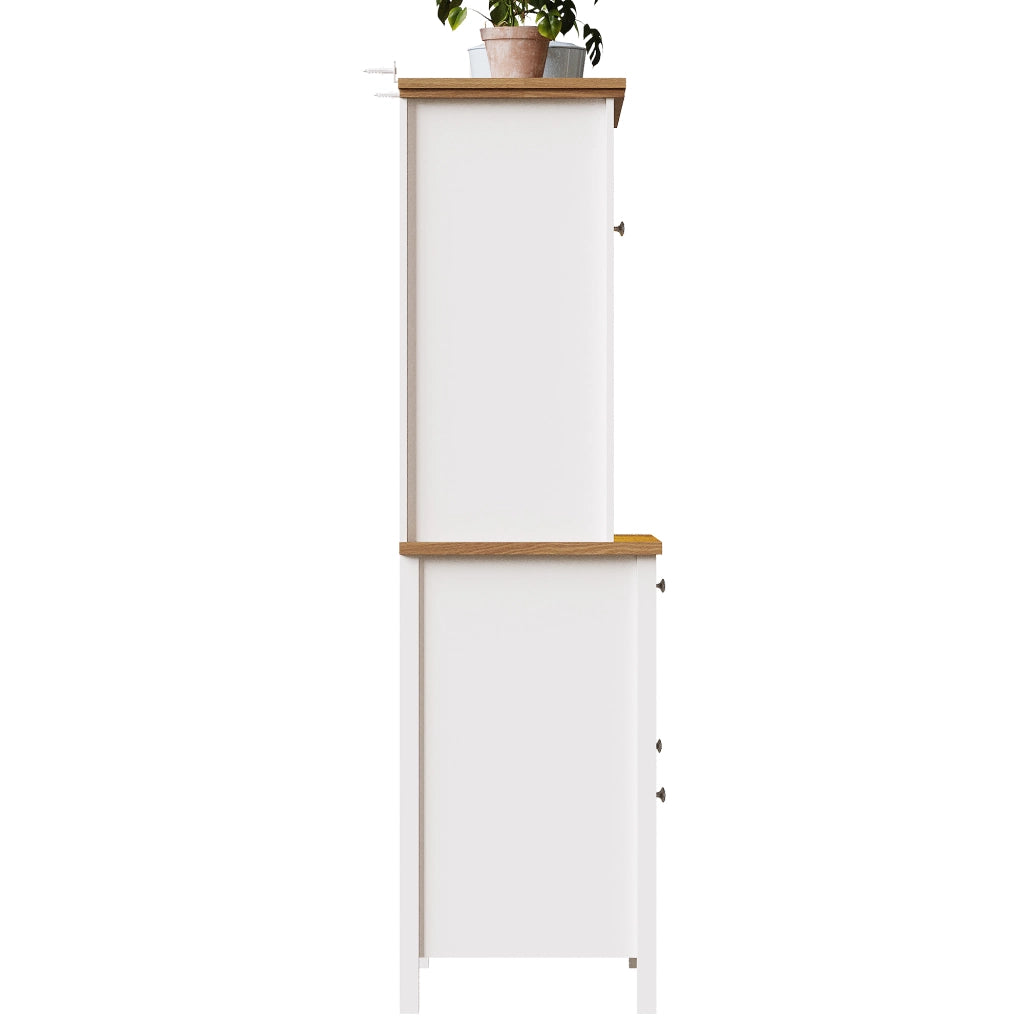 Credenza Alta da Cucina con Vetrina; 3 Ripiani Regolabili e LED; in MDF; Bianco; 104 x 40 x 180 cm