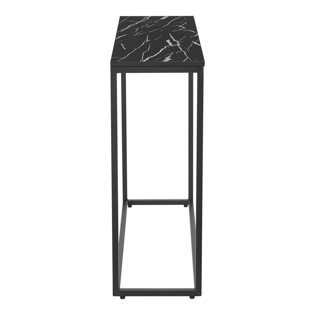 Tavolo a Consolle Kittilä con Telaio Rettangolare in Metallo 80 x 100 x 30 cm Effetto Marmo Nero / Nero [en.casa]