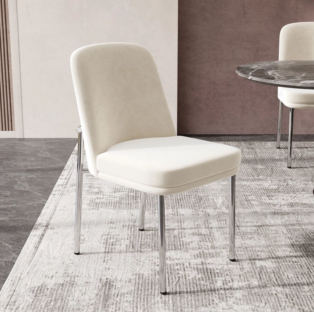 Set di 6 sedie da pranzo in velluto beige con struttura cromata