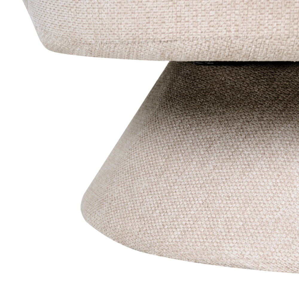Poltrona girevole con seduta in ciniglia beige chiaro senza braccioli con cuscino, gambe in metallo in stile retrò
