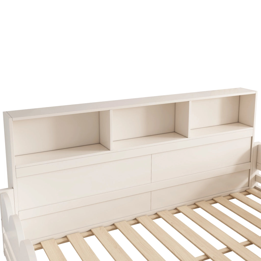 LETTO BAMBINI 140x200 cm Bianco in Legno con sponde, porta e ripiani