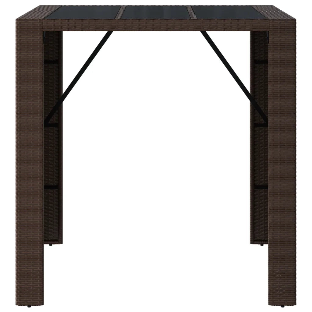 Tavolo Bar con Piano in Vetro Marrone 105x80x110 cm Polyrattan