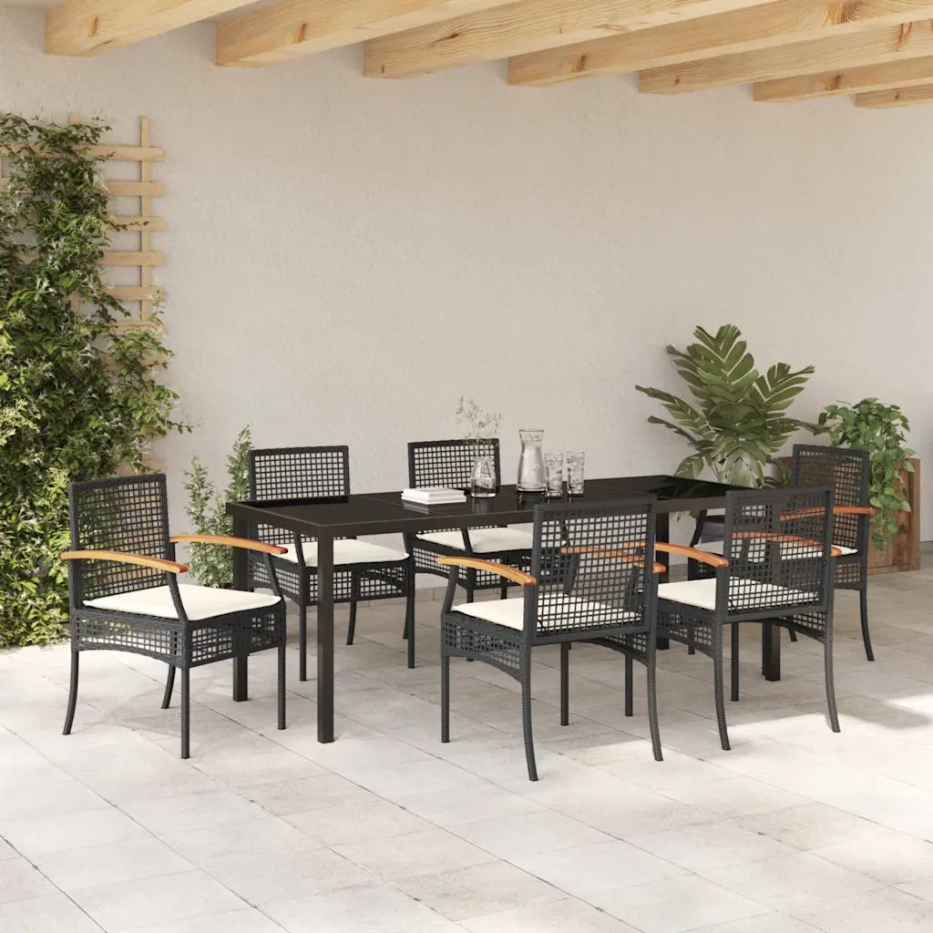 Set da Pranzo per Giardino con cuscino 7 pcs Nero Rattan 3380818