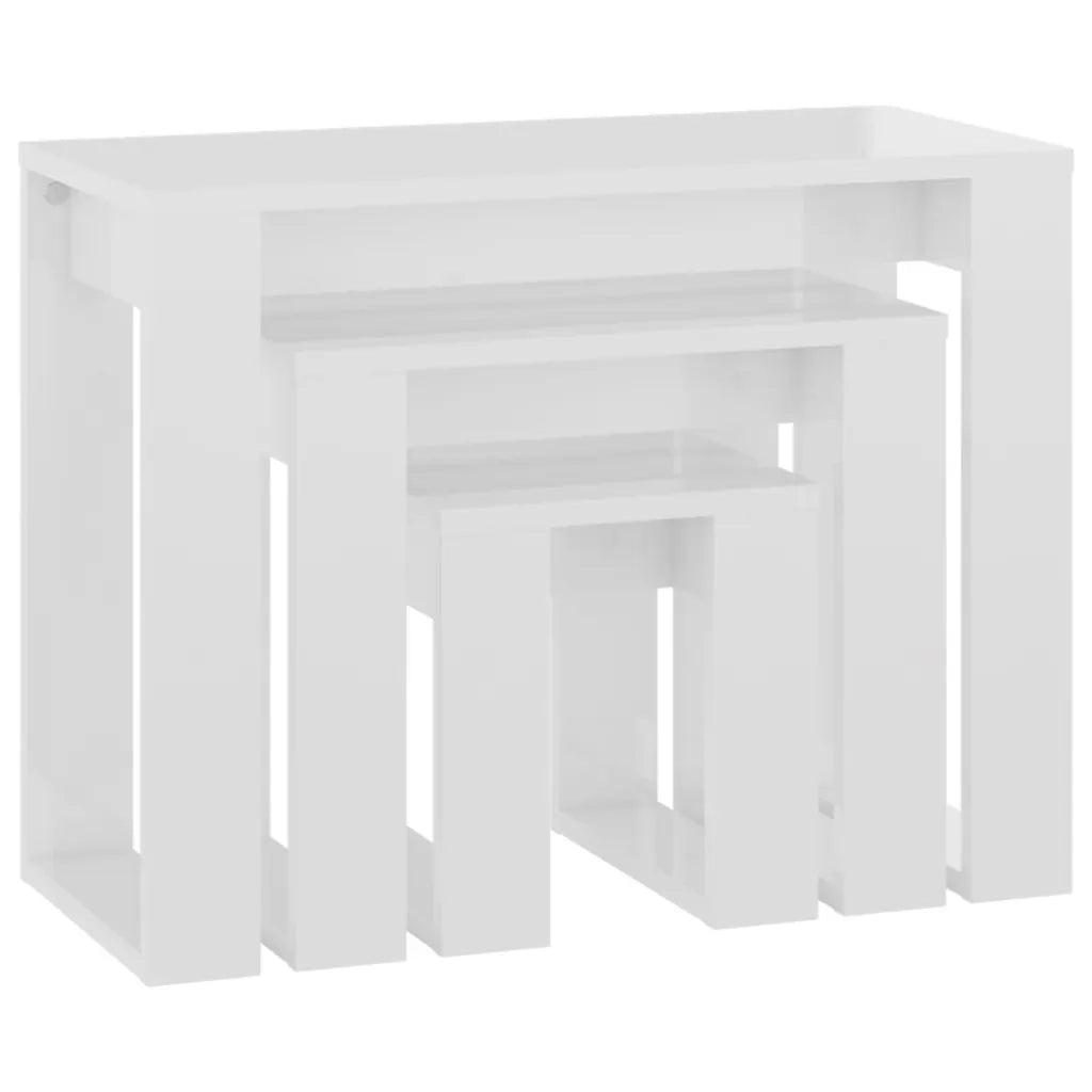 Tavolini Impilabili 3 pz | Tavolo laterale Bianco Lucido in Legno Multistrato