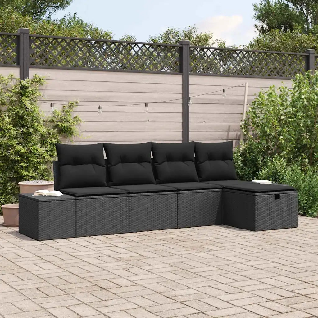 Set Divano da Giardino con cuscino 5 pcs Nero polyrattan