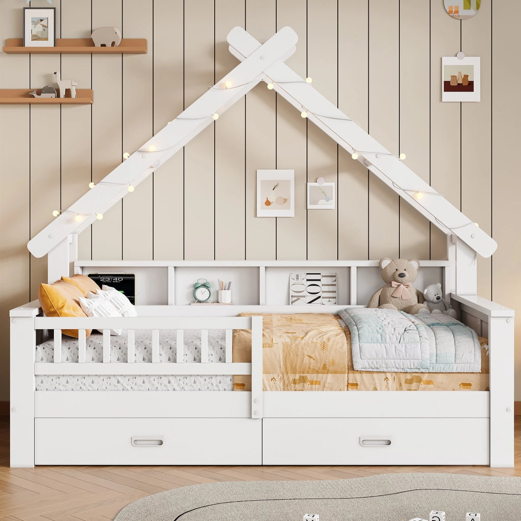 Letto a forma di casa con LED - Xylo - 90x200 - Bianco