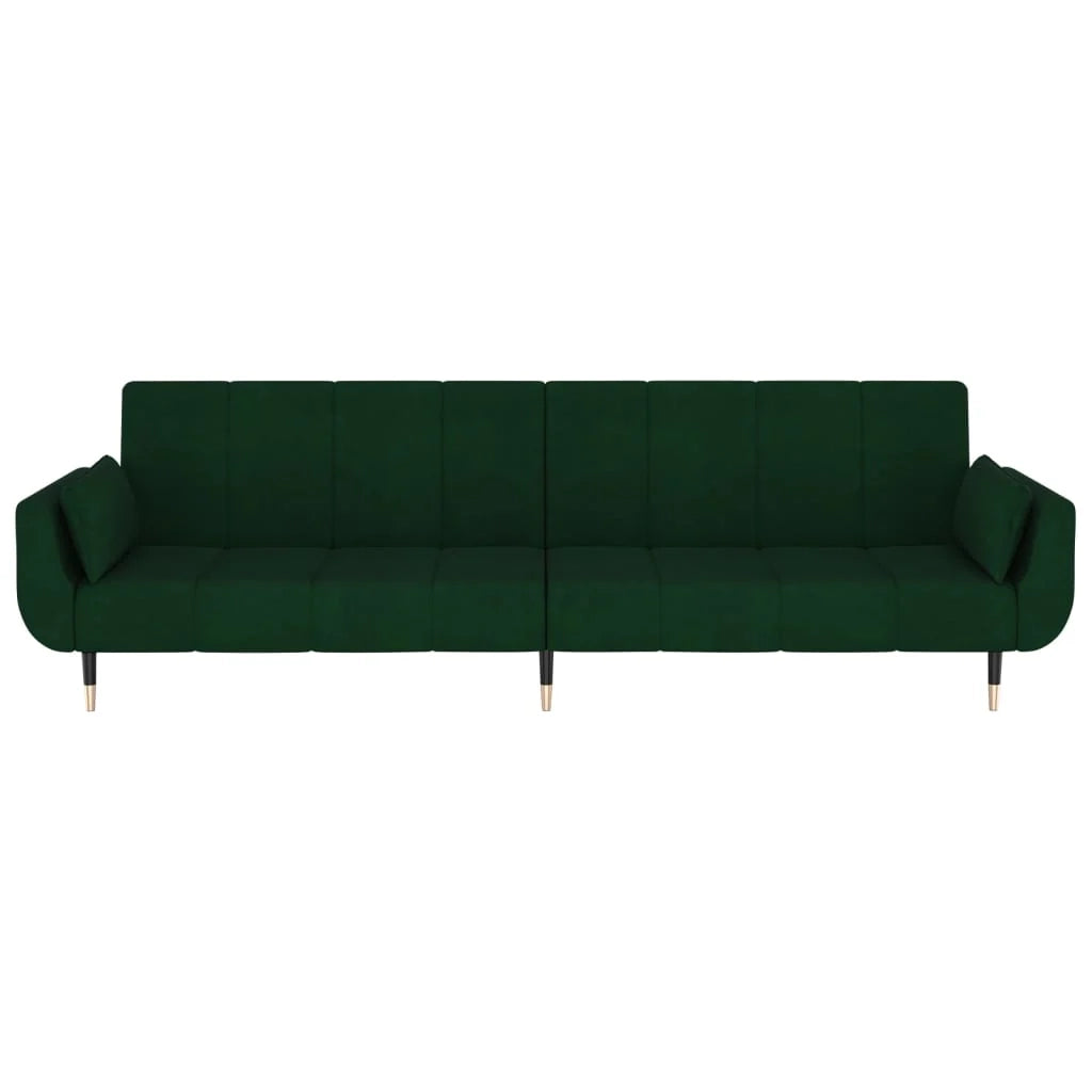Divano letto a 2 posti Soggiorno Letto per ospiti trasformabile Divano letto pieghevole per soggiorno Interno di casa Posti con due cuscini Velluto verde scuro 02_0020774