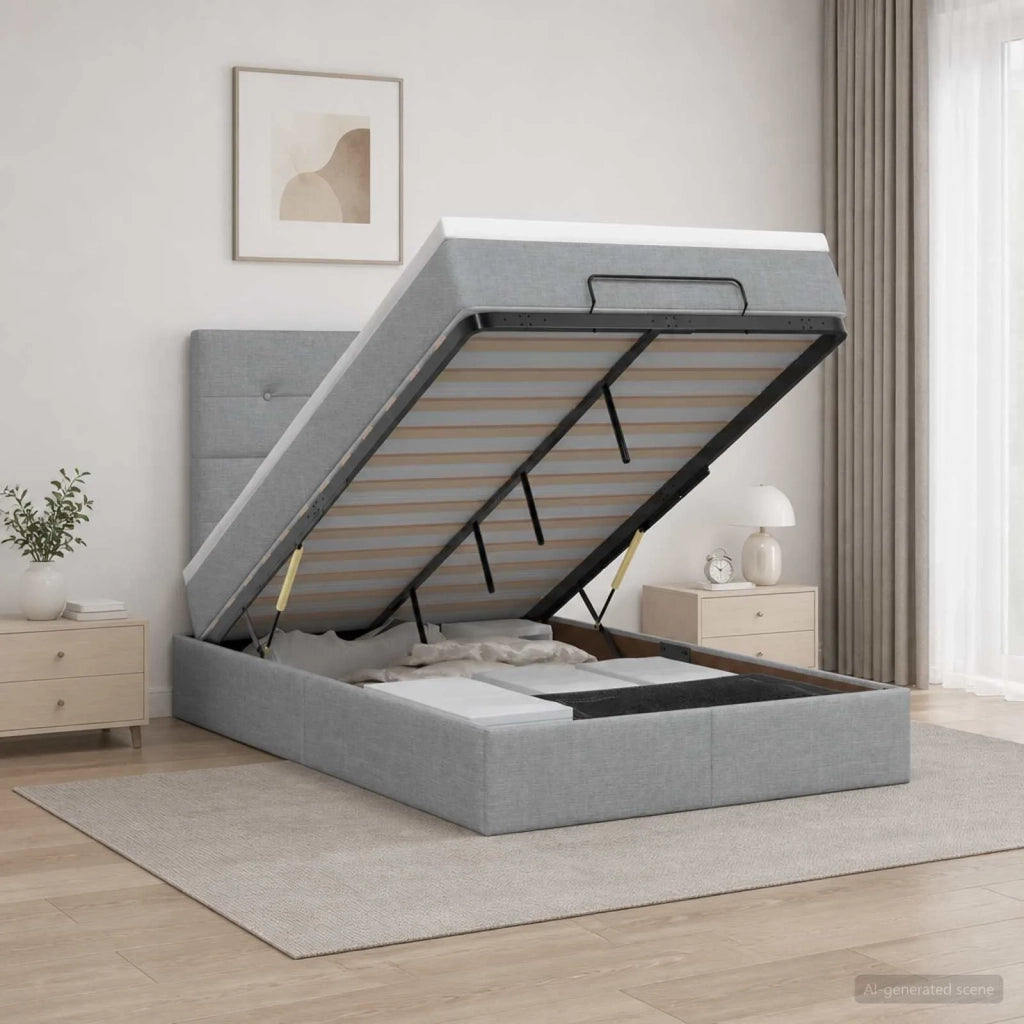 Letto Ottomano con Materasso e LED Grigio Chiaro 120 x 200 cm 3458062