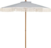 Ombrellone da Spiaggia 200 cm, 6 Stecche in Alluminio, Portatile con Decorazioni, Impermeabile Anti-UV, Antivento per Spiaggia Piscina Cortile (Bianco+Blu)