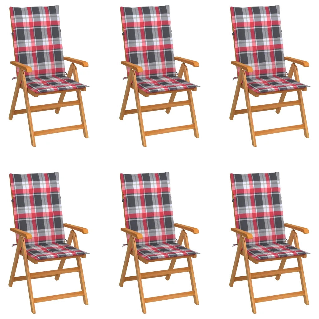 Sedie Giardino 6 pz con Cuscini Rossi a Quadri Massello di Teak cod mxl 75033