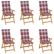 Sedie Giardino 6 pz con Cuscini Rossi a Quadri Massello di Teak cod mxl 75033