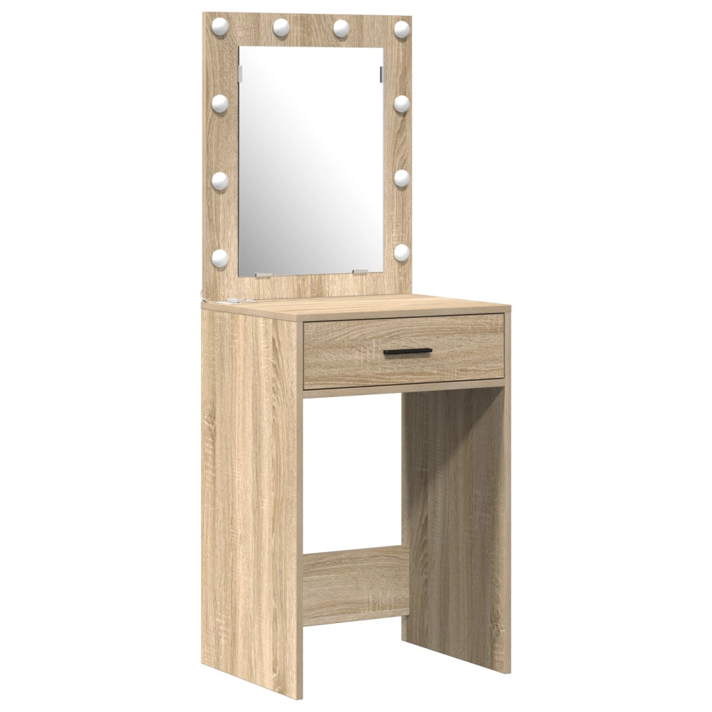Set di 2 pezzi per toeletta con LED in legno ingegnerizzato di rovere Sonoma