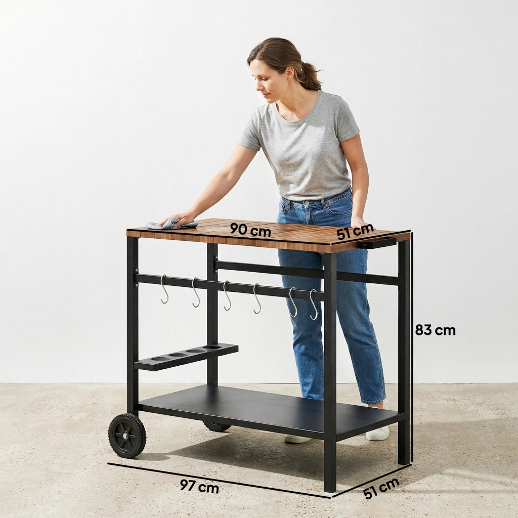 Carrello per Barbecue 2 Livelli con Ruote ¨C zephmum ¨C Nero e Marrone