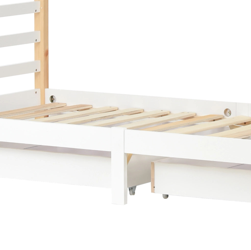 Letto casetta 90x200 cm; con cassetti; legno e MDF; bianco (Senza materasso)
