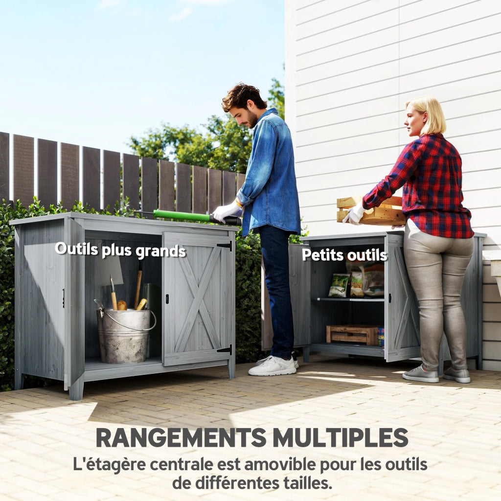 Armadio da giardino in legno con ripiani e doppie ante ¨C zephmum ¨C 110x60x88.5 cm grigio chiaro