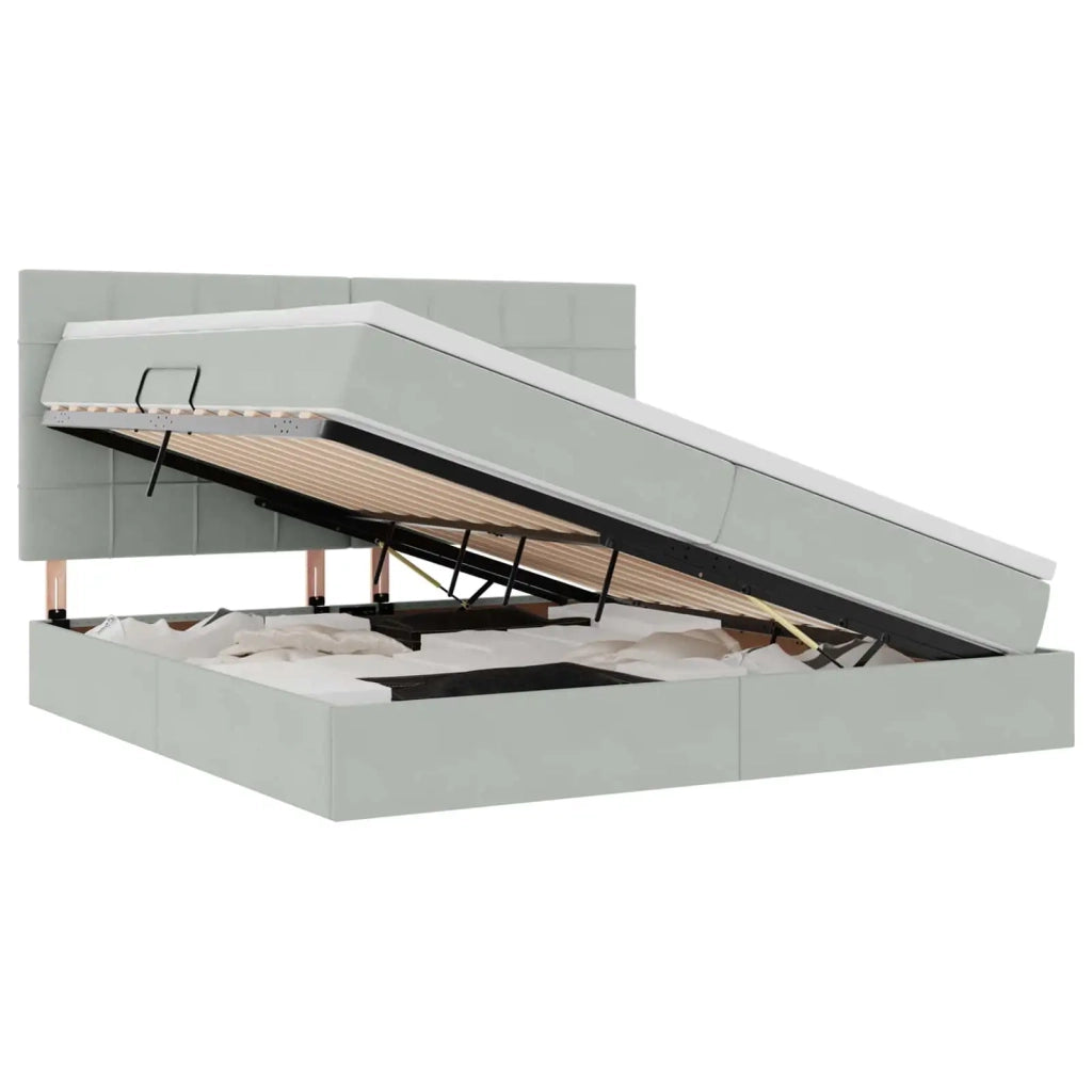 Letto con contenitore e LED Grigio chiaro 200 x 200 cm Velluto