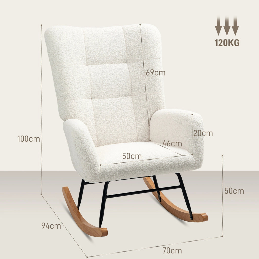 Poltrona a dondolo 70x94x100 cm crema， tessuto peluche， braccioli