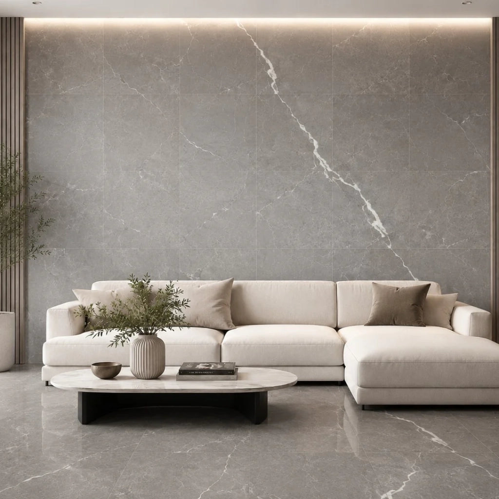 Piastrelle Autoadesive PVC Divina Home Effetto Marmo Grigio, Set 22 Pz per 2 mq, Spessore 0,15 cm, 30,4x30,4 cm - Design Moderno e Versatile