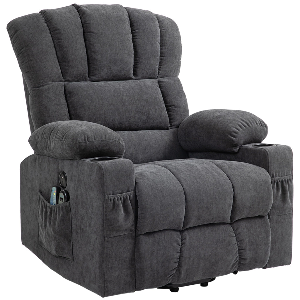 Poltrona relax elettrica alzapersona con massaggio riscaldamento e portabicchieri ¨C Xylo ¨C Grigio scuro