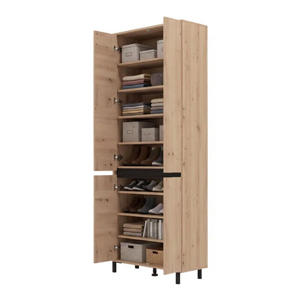 Mobile Portascarpe Peligni, Scarpiera 9 Ripiani, 80x40x205.5h cm Marrone Rovere Nodi