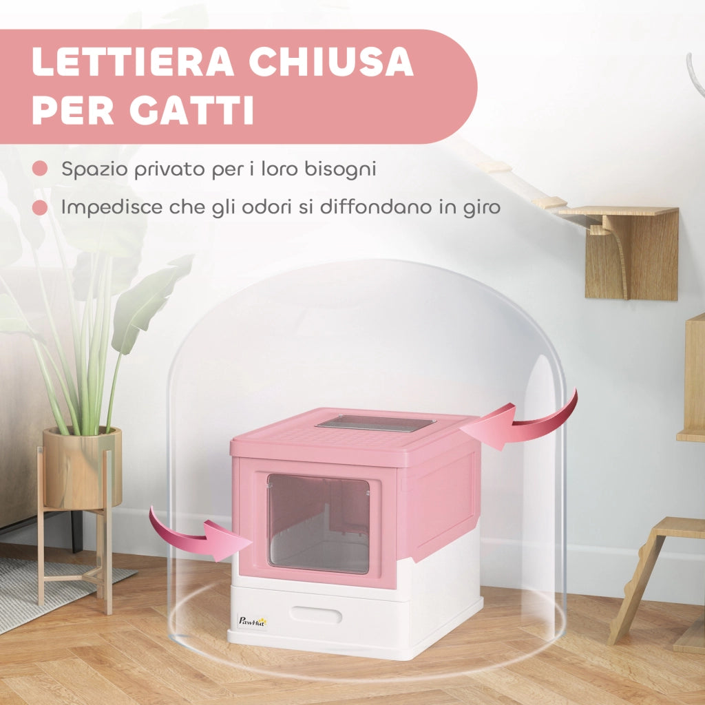 Contenitore Lettiera Gatti Chiusa con Vassoio Estraibile ¨C zephmum ¨C Rosa e Bianco 47.5x35.5x36.7 cm