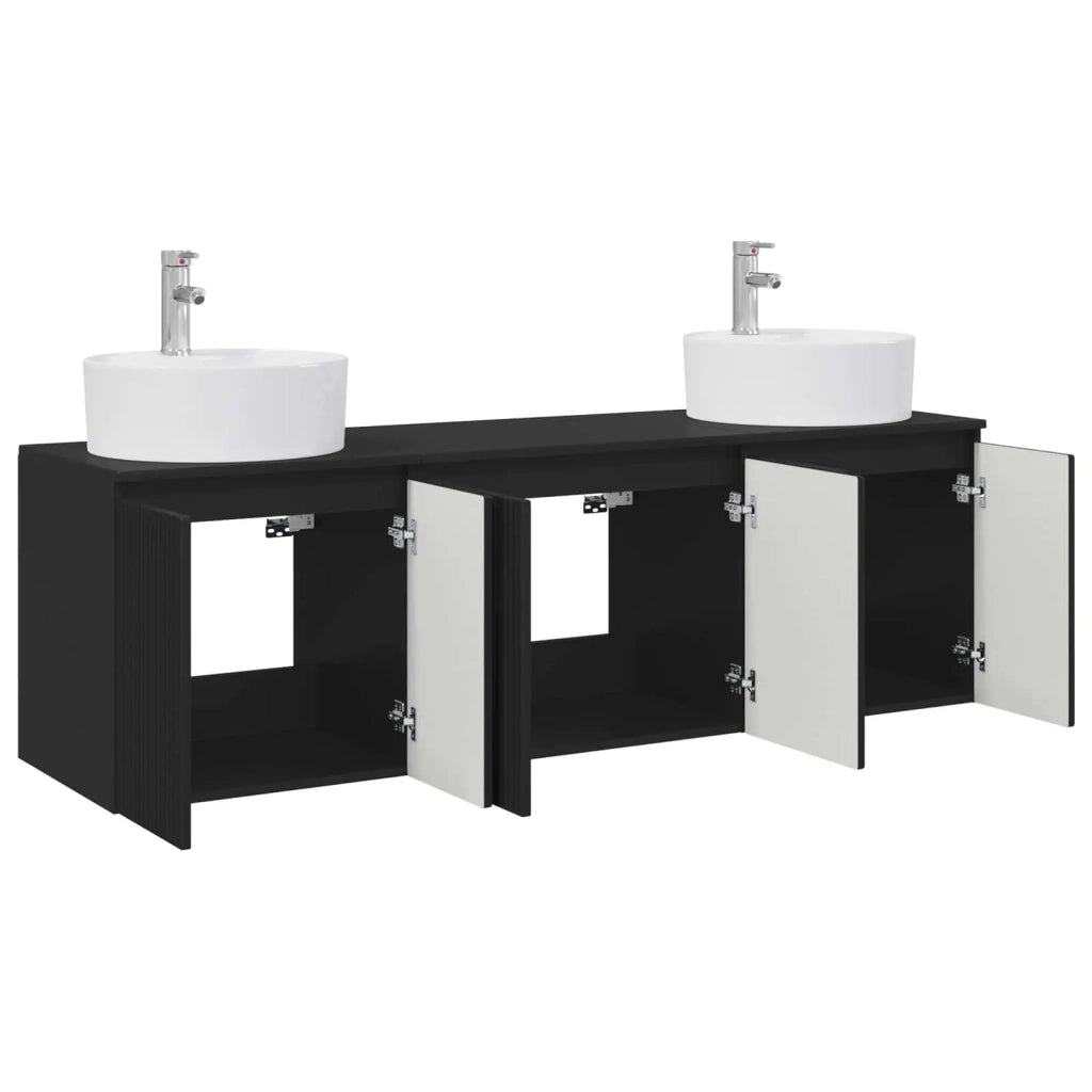 Set di Armadi da Bagno 3 pz Nero 161,5 x 44,5 x 82 cm
