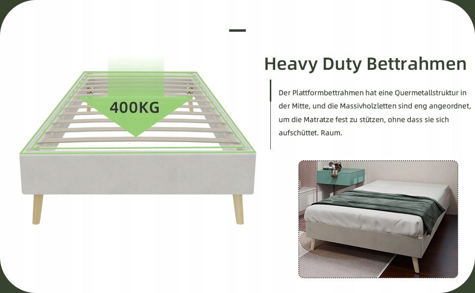 Letto singolo minimalista - Xylo - 90x200 - Beige - Velluto