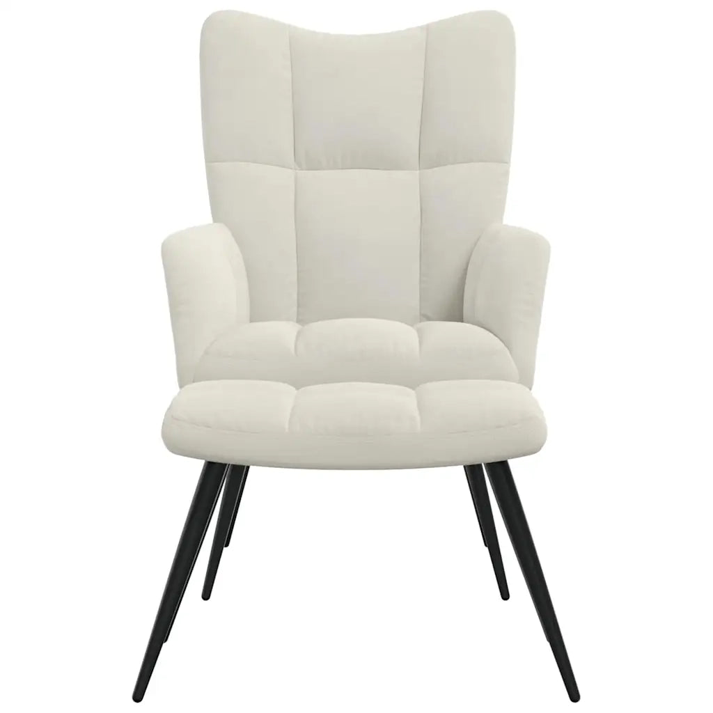 Divano Sedia-Poltrona Relax con Poggiapiedi Bianco Crema in Velluto 698968