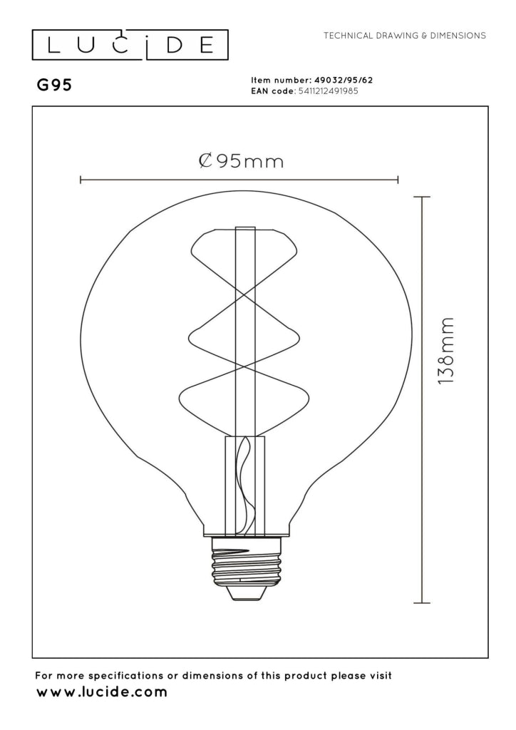 Lampadina LED filamento E27 sferica ambra 4,9W 450 lm Lucide