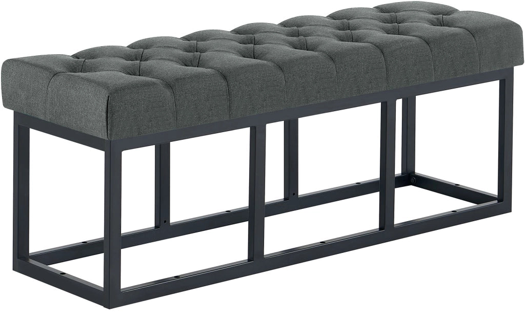 Panca design AMUN in metallo nero opaco e tessuto grigio scuro,120 cm