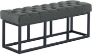 Panca design AMUN in metallo nero opaco e tessuto grigio scuro,120 cm